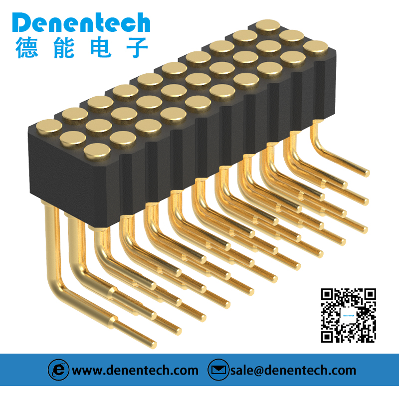 Denentech spring contact 2.00MM H4.0MM triple row female right angle pogo [pin connector 